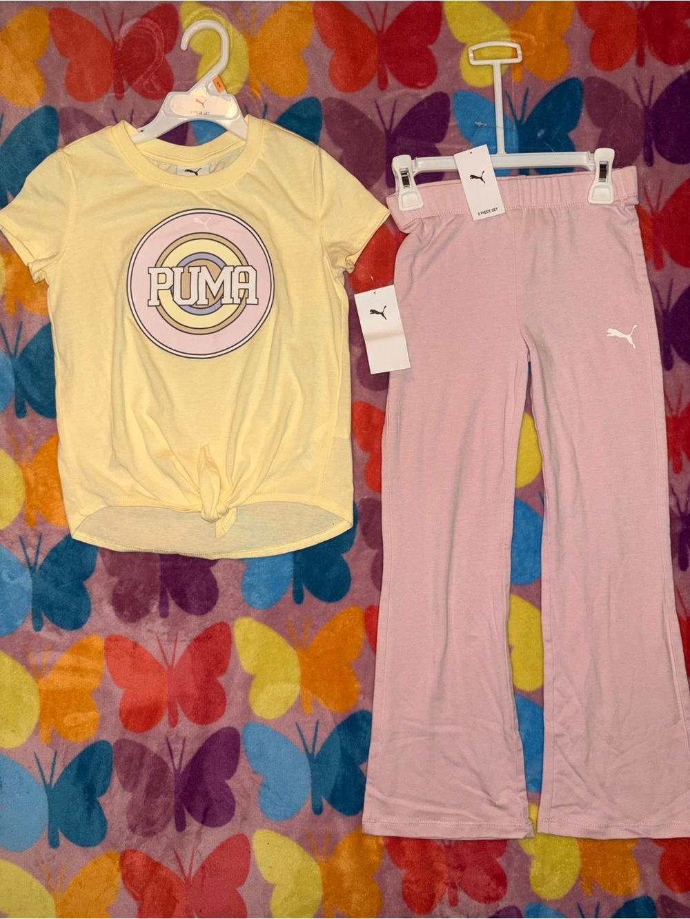 Puma Girls Yellow Tee & Light Pink Pants Set